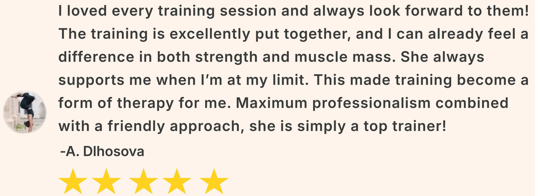 Alex Novotna Client Review One A Review from one of Alex's clients that she helped improve strength in body composition